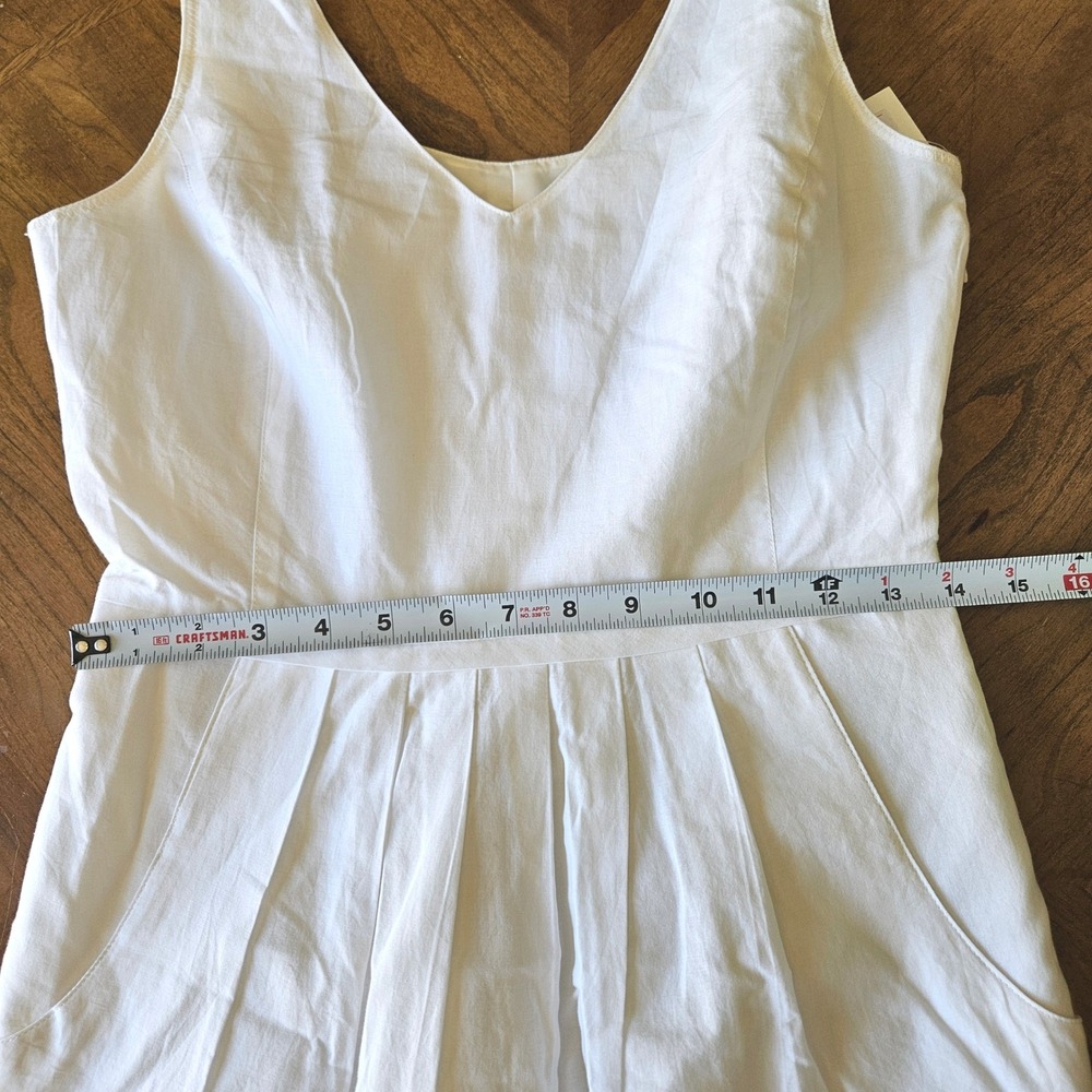J.Crew White Eyelet Cotton Fit Flare Dress Sleeveless Pockets Size 2 - Picture 6 of 7
